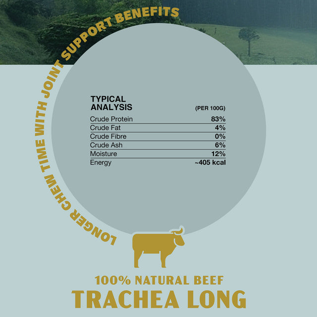 Oldfield Naturals Beef Trachea Long Nutritional Analysis – 83% Protein, 4% Fat, 405 kcal Natural Dog Chew