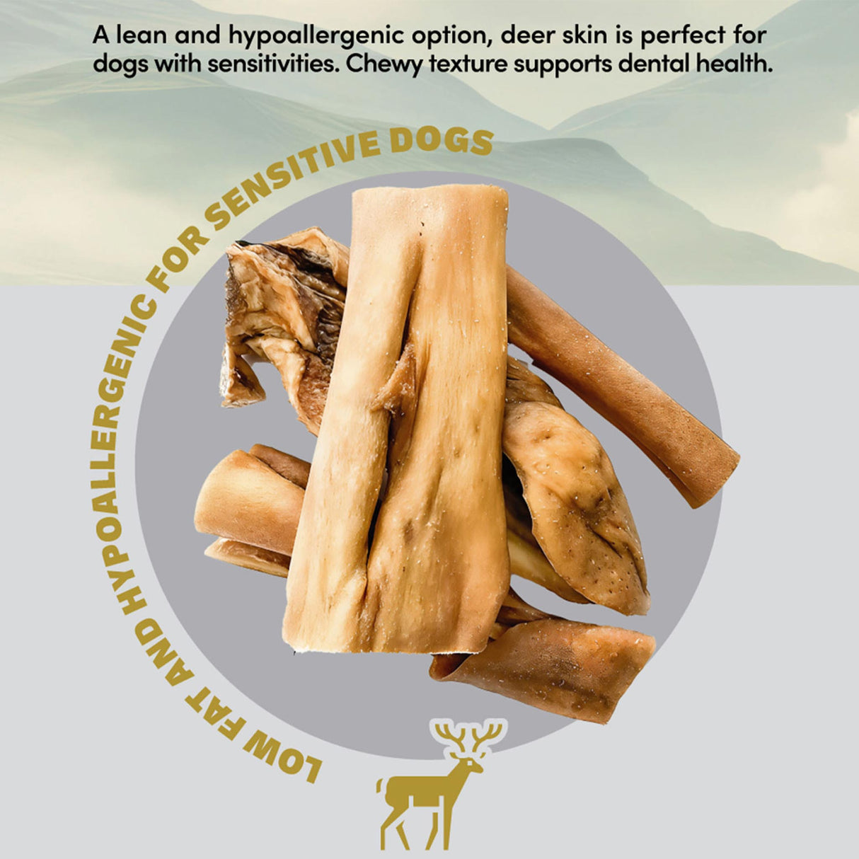 Deer Skin Strips Dog Treats by Oldfield Naturals – Low-Fat, Hypoallergenic Chews Supporting Dental Health