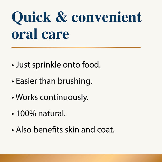 Graphic outlining quick and convenient oral care features for pet supplements