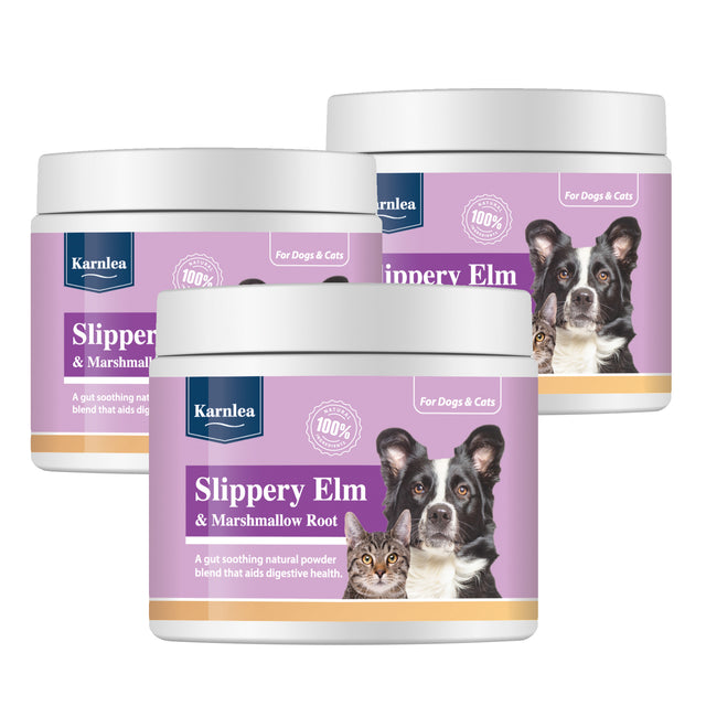 Karnlea Slippery Elm and Marshmallow Root digestive supplement shown in three jars
