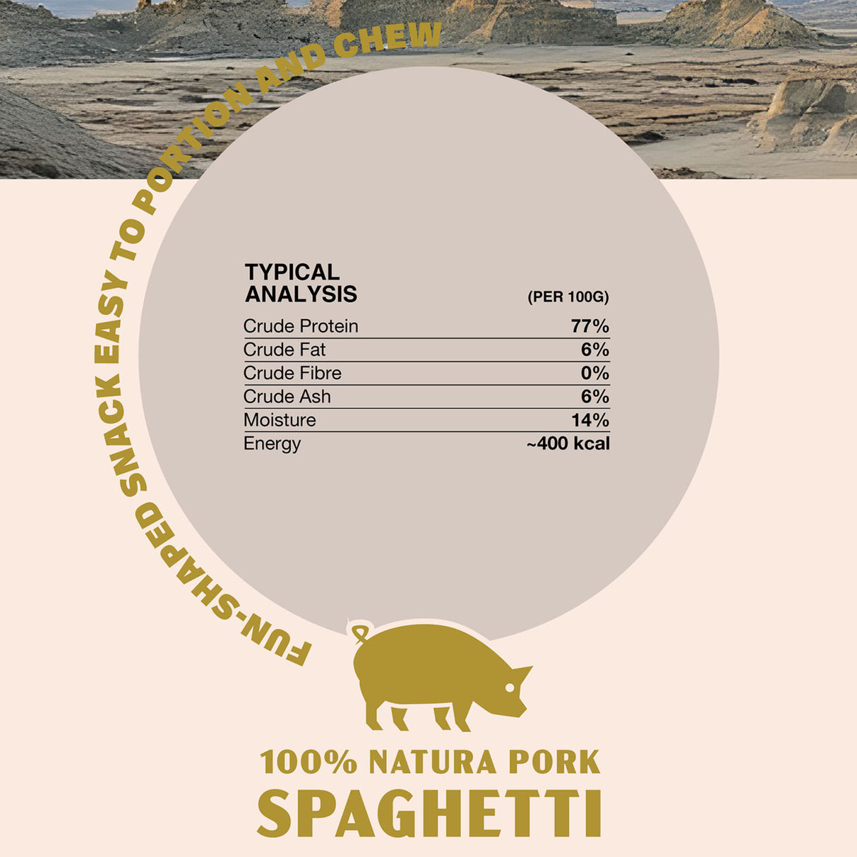 Oldfield Naturals Pork Spaghetti Nutritional Analysis – 77% Protein, 6% Fat, 400 kcal Natural Dog Treat