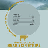 Oldfield Naturals Beef Head Skin Strips Nutritional Information – 78% Protein Collagen Dog Chew Analysis