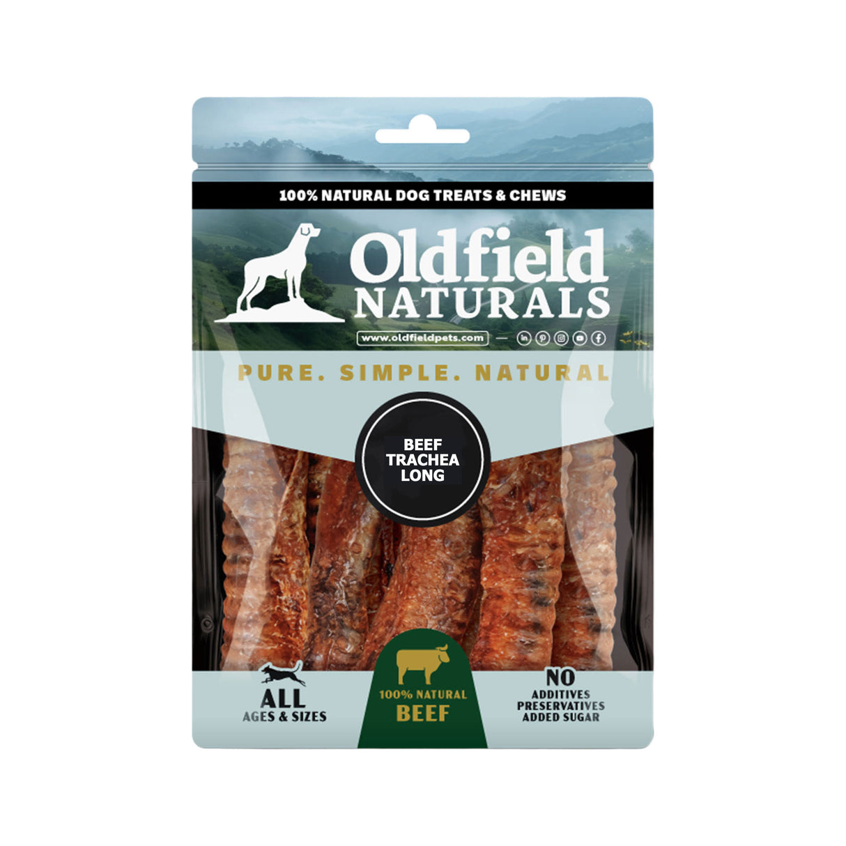 Oldfield Naturals Beef Trachea Long Packaging – 100% Natural Crunchy Dog Chew Rich in Glucosamine and Chondroitin