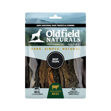 Oldfield Naturals Beef Tripe Dog Treat Packaging – 100% Natural Beef Chews for Healthy Digestion