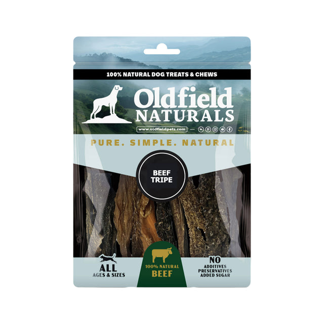 Oldfield Naturals Beef Tripe Dog Treat Packaging – 100% Natural Beef Chews for Healthy Digestion