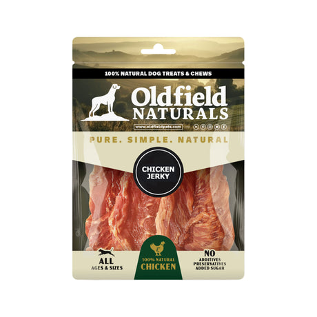 Oldfield Naturals Chicken Jerky Dog Treat Packaging – 100% Natural Air-Dried Chicken Strips for Dogs