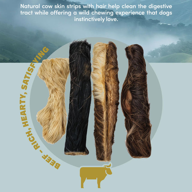 Cow Skin Strips with Hair Dog Treats by Oldfield Naturals – Natural Fiber Chews Supporting Digestion and Instinctive Chewing
