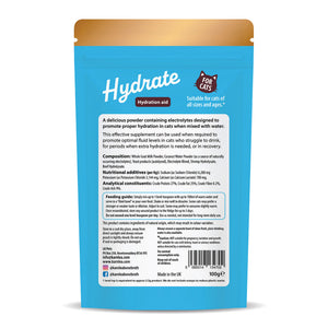 Back side of cat hydration aid supplement powder