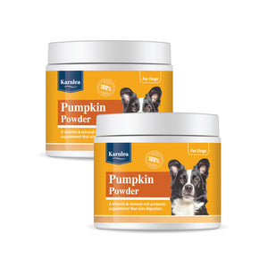 Karnlea Pumpkin Powder prebiotic supplement for dogs shown in two jars