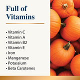 Infographic showing vitamins and nutrients present in pumpkin powder with pumpkin images