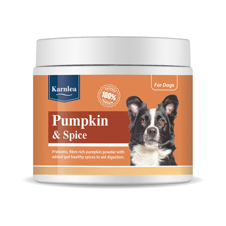 Karnlea Pumpkin and Spice digestive supplement for dogs in jar packaging