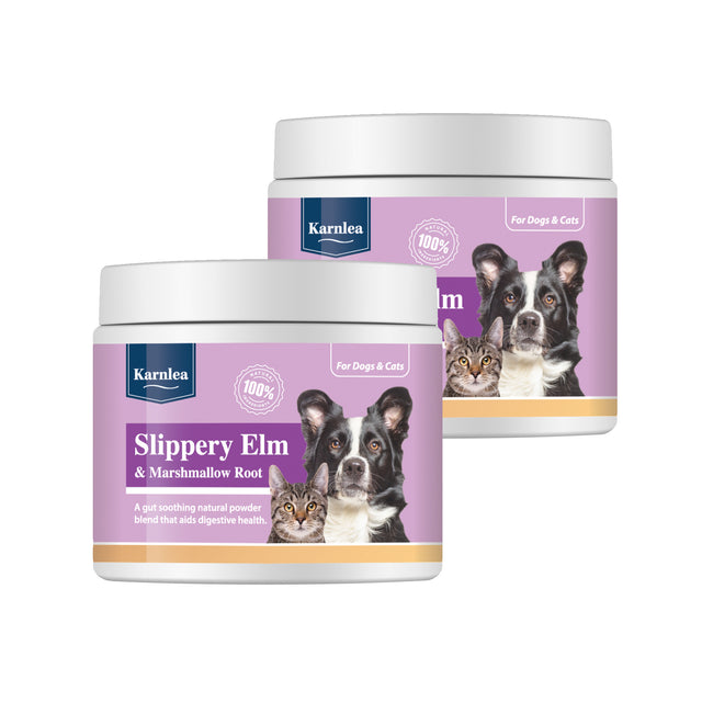 Karnlea Slippery Elm and Marshmallow Root digestive supplement shown in two jars
