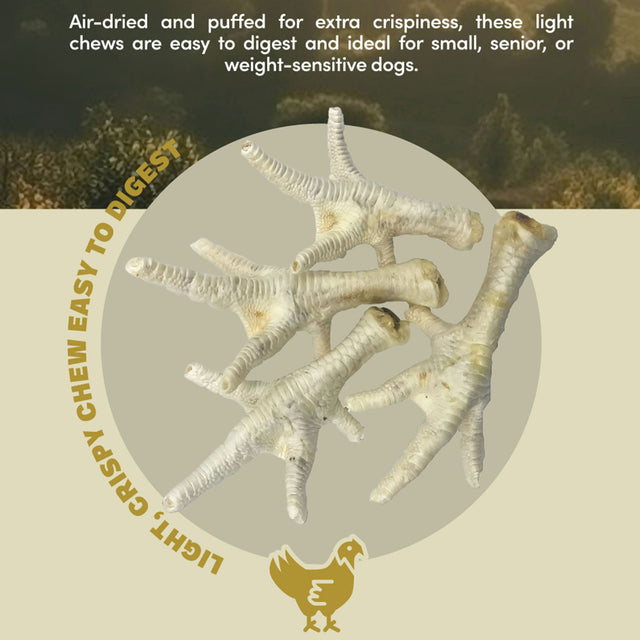 Puffed Chicken Feet by Oldfield Naturals – Light, Crunchy, and Easy-to-Digest Dog Chews for Sensitive Stomachs